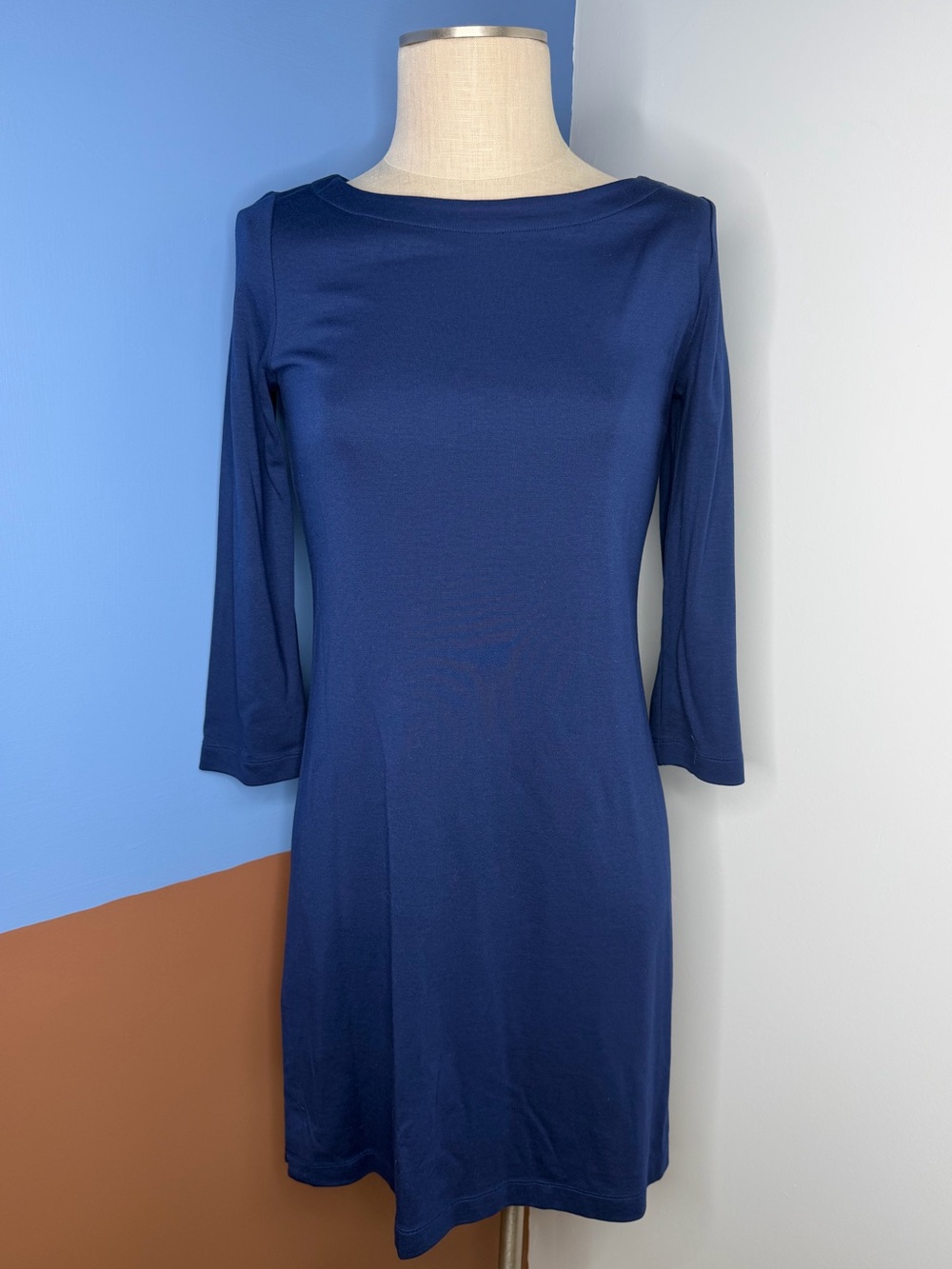 Tommy Bahama Drapey Ponte Classic Navy Boatneck Sheath Dress NWT XXS